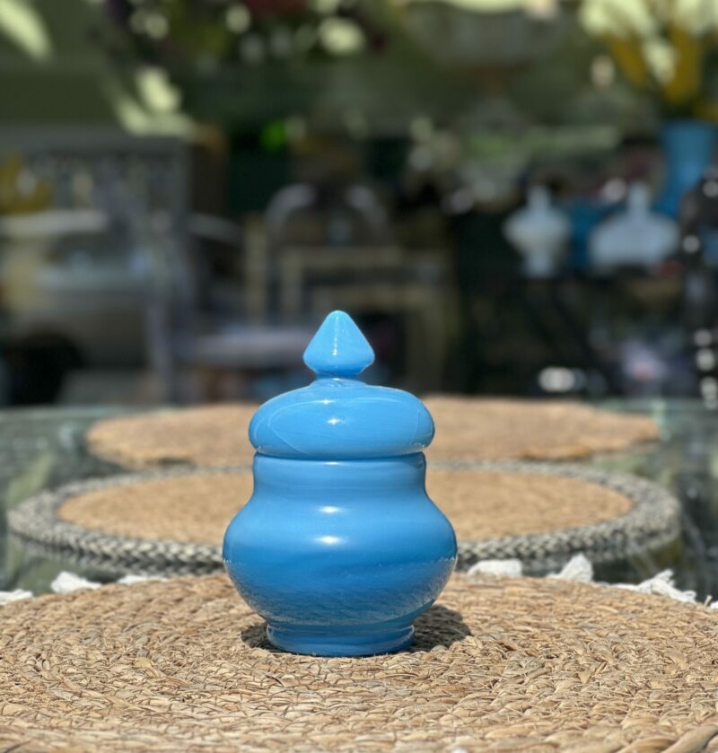 Mavi Kapaklı Dekoratif Kavanoz – Opal Cam