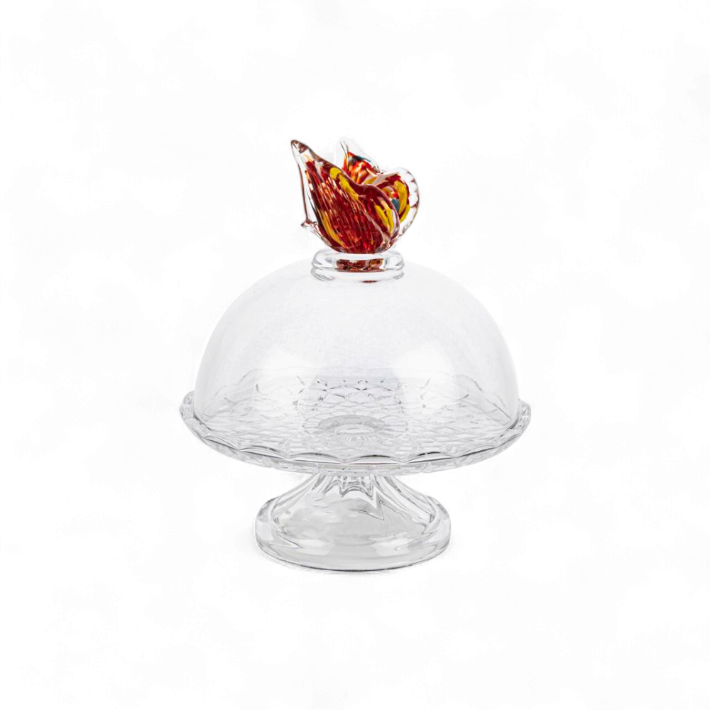 Amber Kelebekli Cam Kek Standı