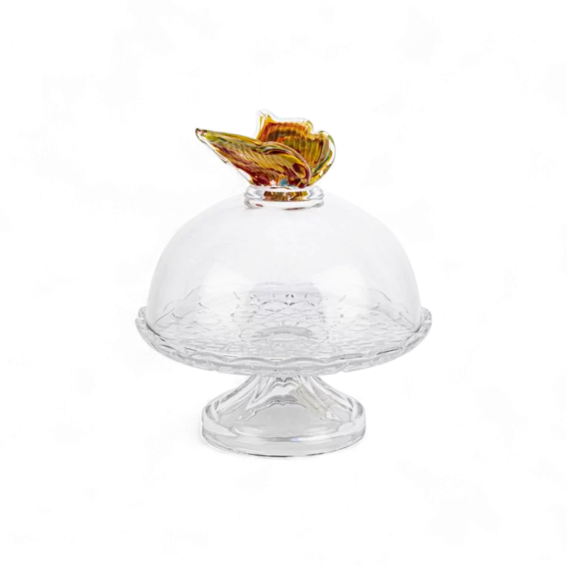 Renkli Kelebekli Cam Kek Standı