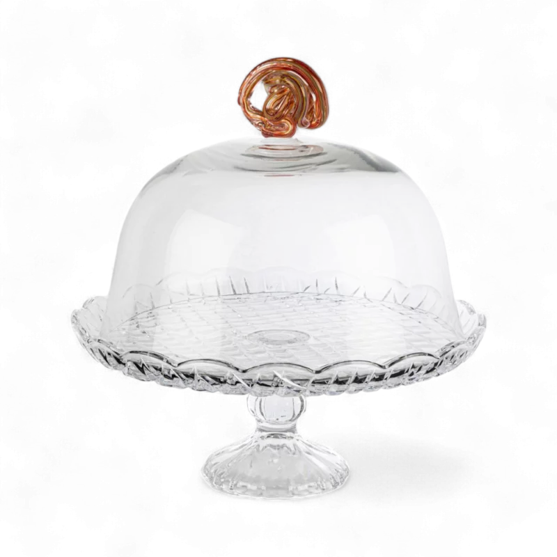 Amber Kapaklı Cam Kek Standı