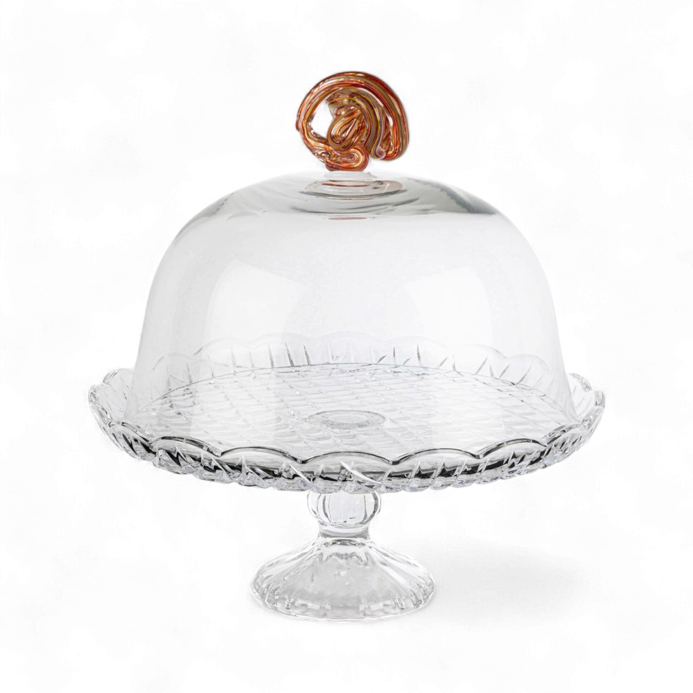 Amber Kapaklı Cam Kek Standı