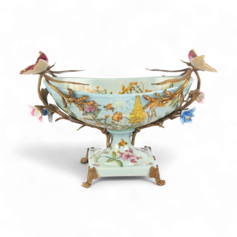 Mavi Kelebekli Dekoratif Kase