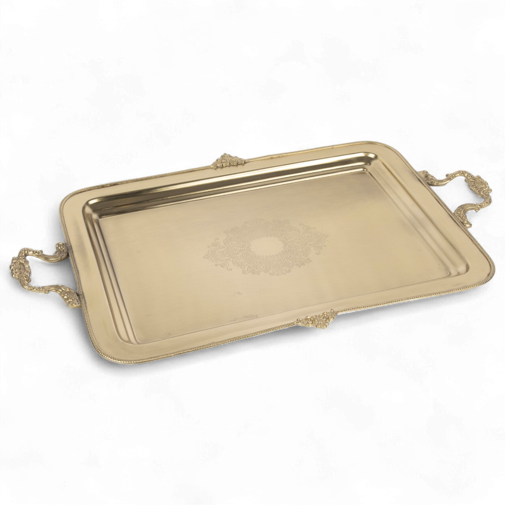 Pirinç İşlemeli Dikdörtgen Tepsi