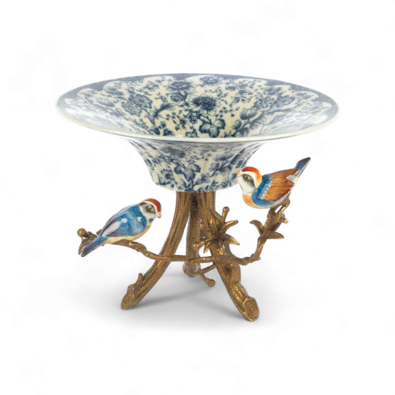 Mavi Kuş Figürlü Dekoratif Ayaklı Kase