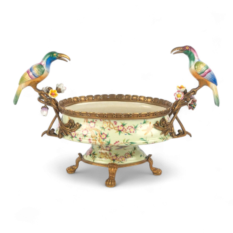 Yeşil Kuş Figürlü Dekoratif Kase