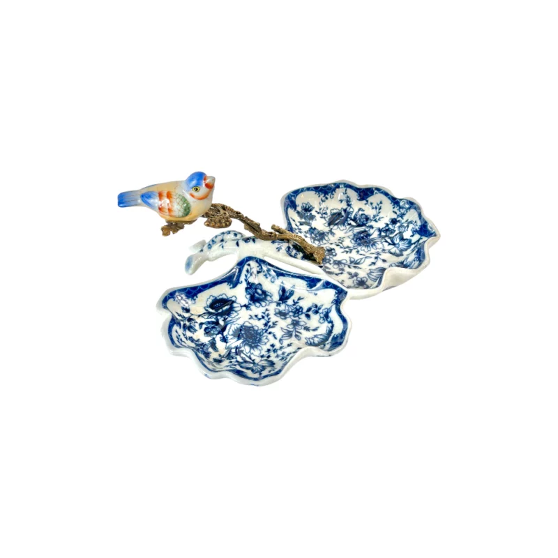 Kuş Figürlü Mavi Dekoratif Tabak