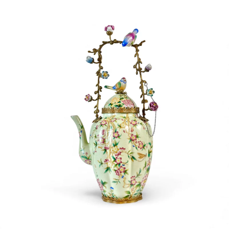 Yeşil Kuş Saplı Dekoratif Çaydanlık