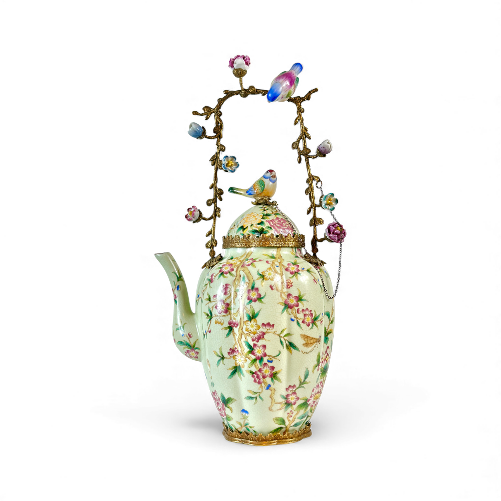 Yeşil Kuş Saplı Dekoratif Çaydanlık