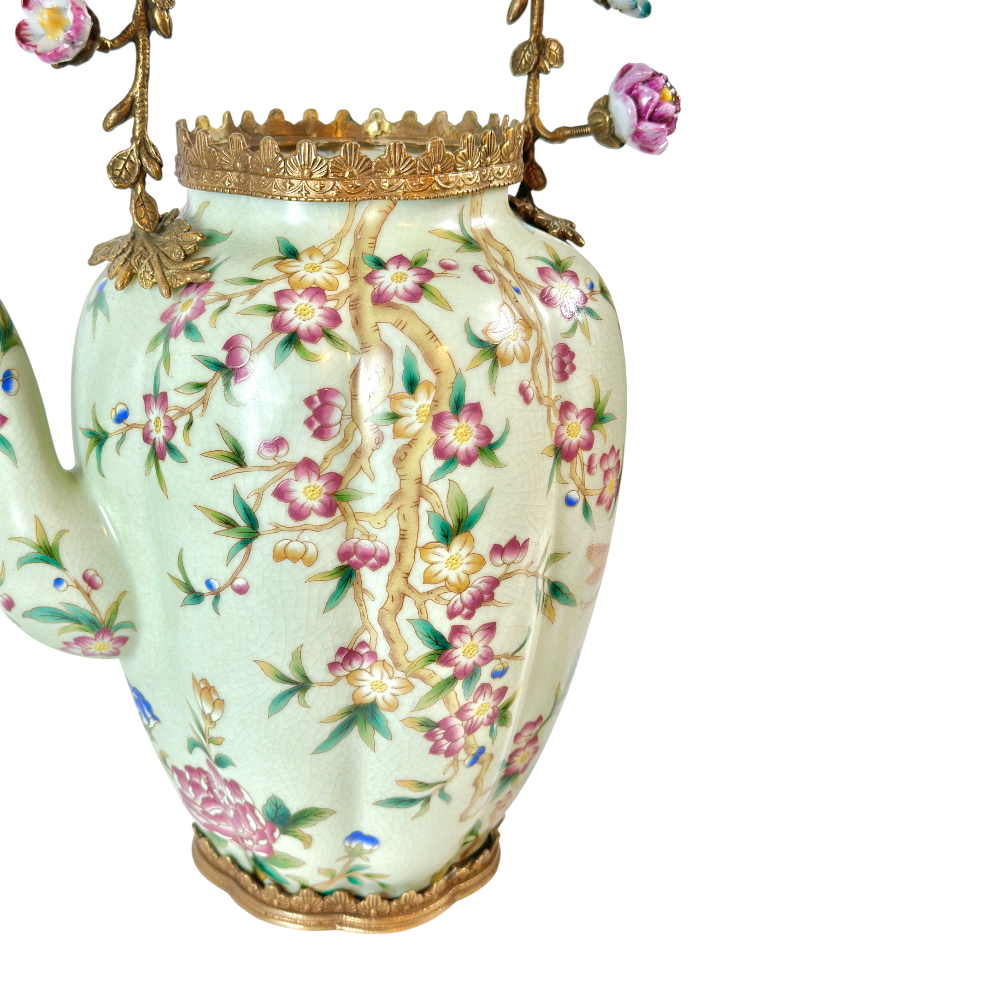 Yeşil Kuş Saplı Dekoratif Çaydanlık