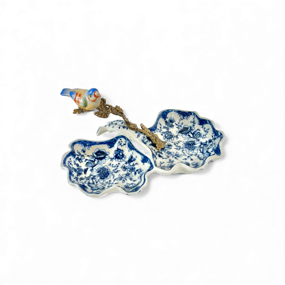 Kuş Figürlü Mavi Dekoratif Tabak