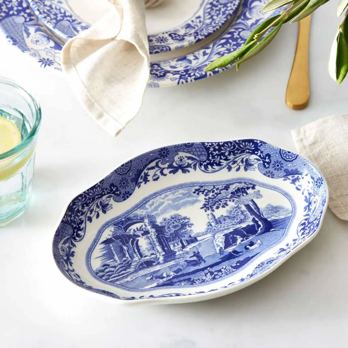 Spode Blue Italian 12 Parça Yemek Takımı Ve Oval Servis Tabağı Hediyesi