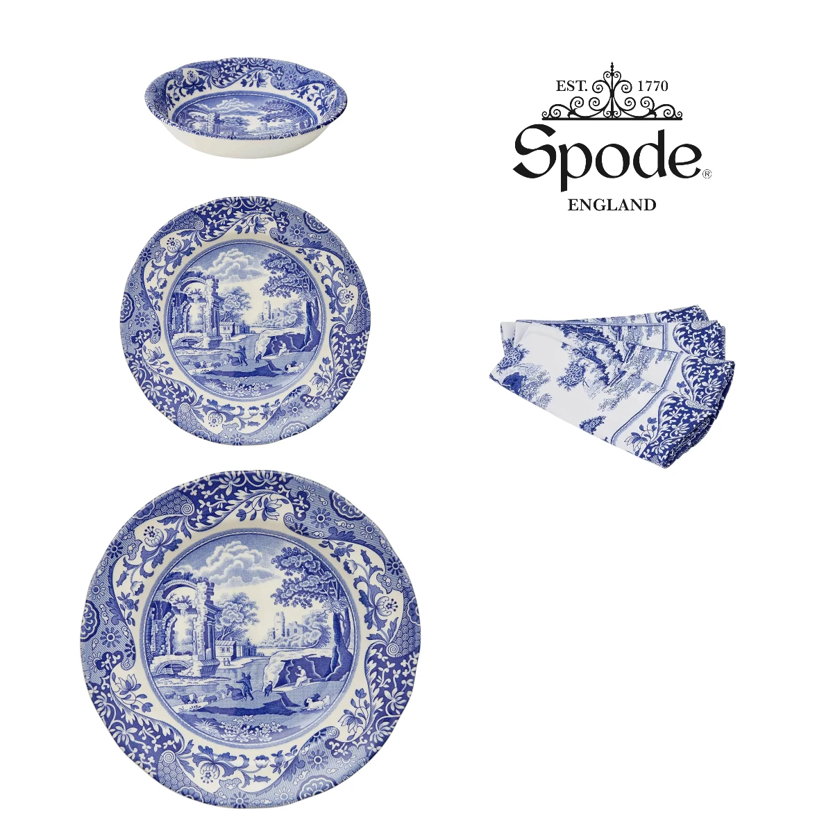 Spode Blue Italian 12 Parça Yemek Takımı Ve Kumaş Peçete Seti Hediyesi