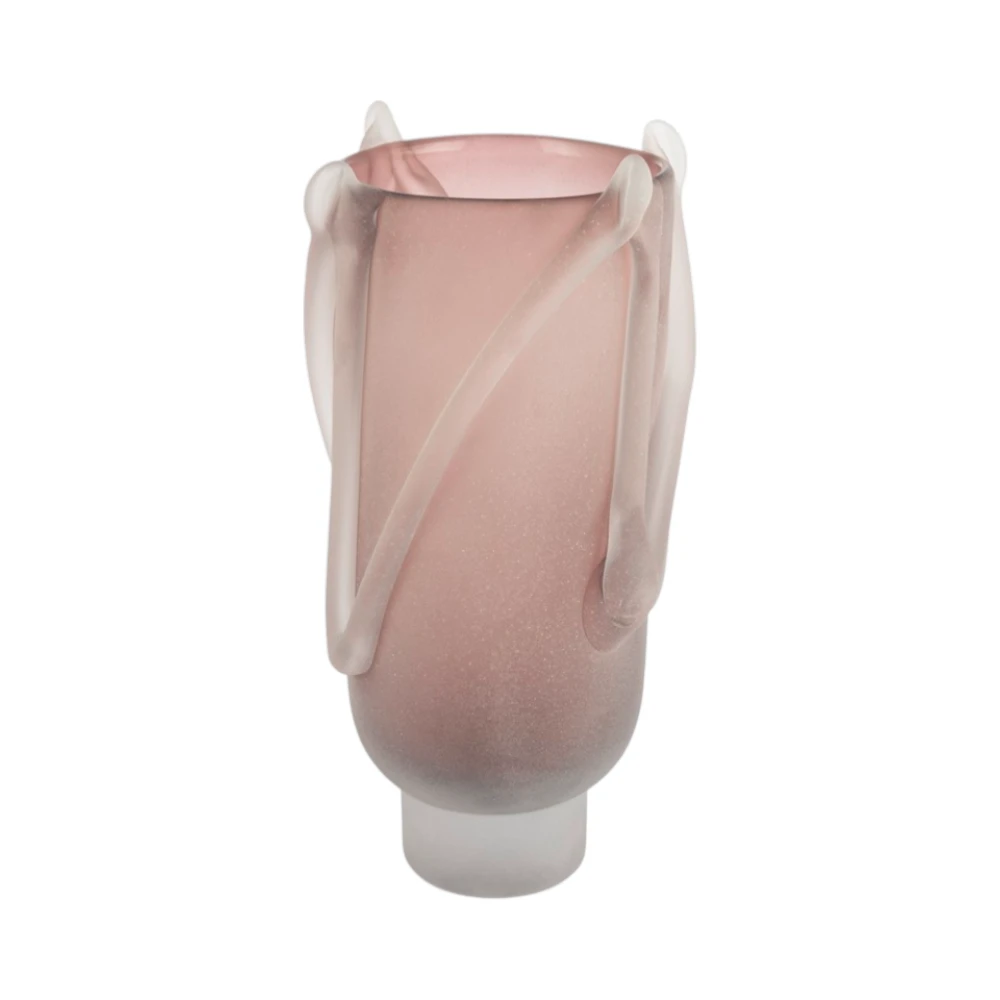 Kabartmalı Cam Pembe Mat Vazo 33 CM