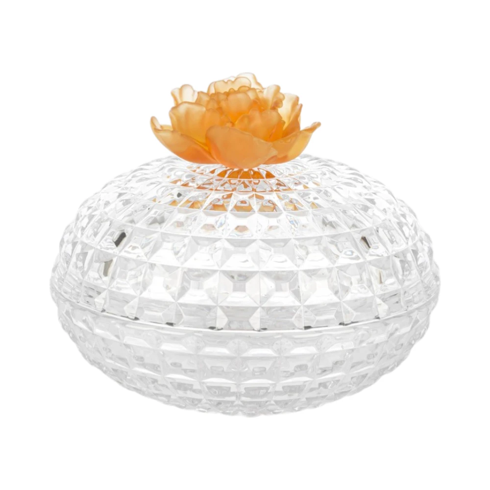 Çiçekli Cam Turuncu Şekerlik 20 CM