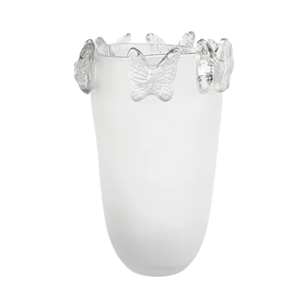 Buzlu Cam Kelebekli Vazo 30 CM
