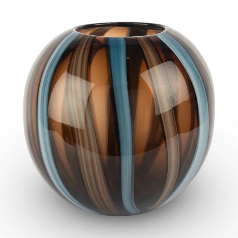 Şeritli Kahverengi-Mavi Cam Vazo 26 CM