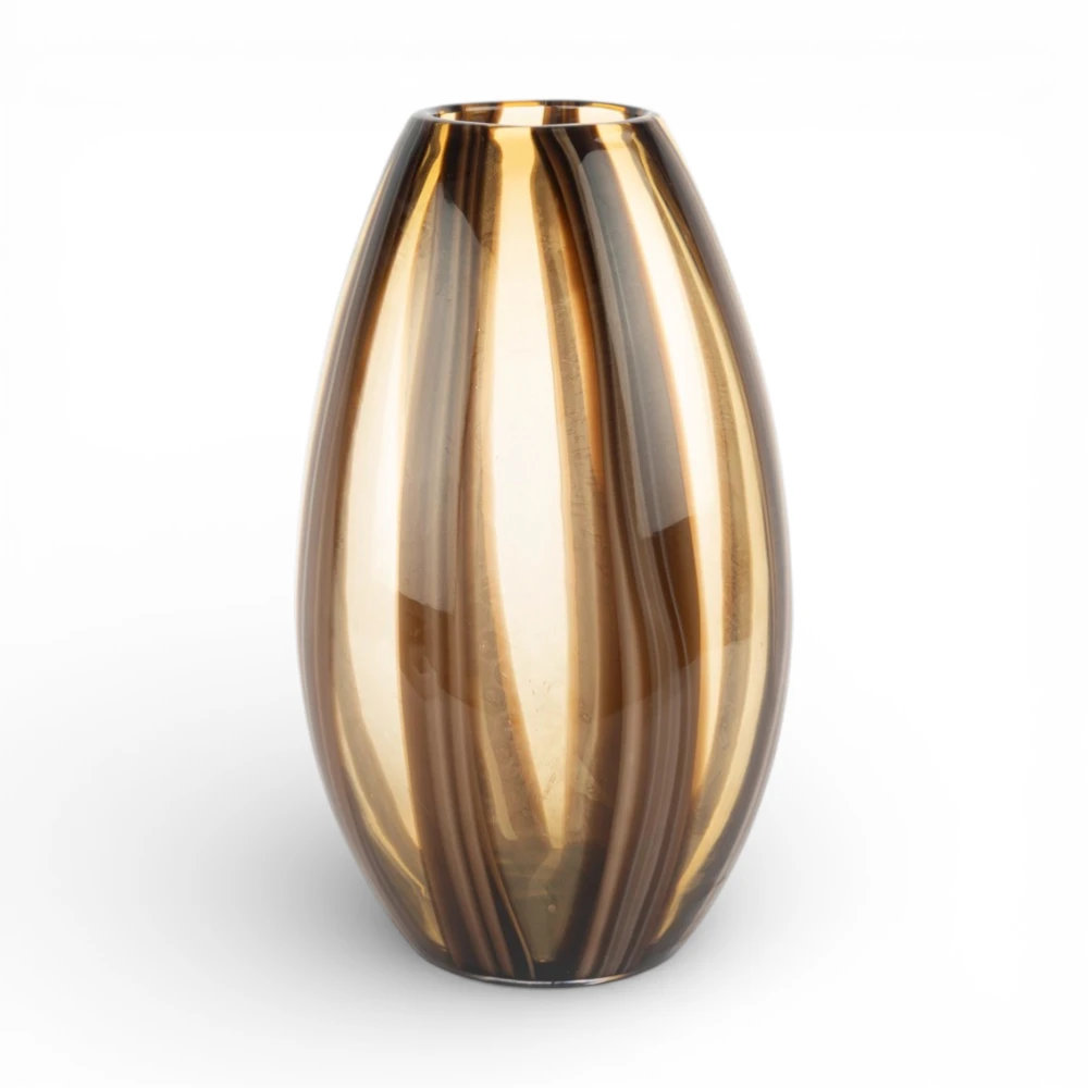 Desenli Amber-Kahverengi Cam Vazo 33 CM