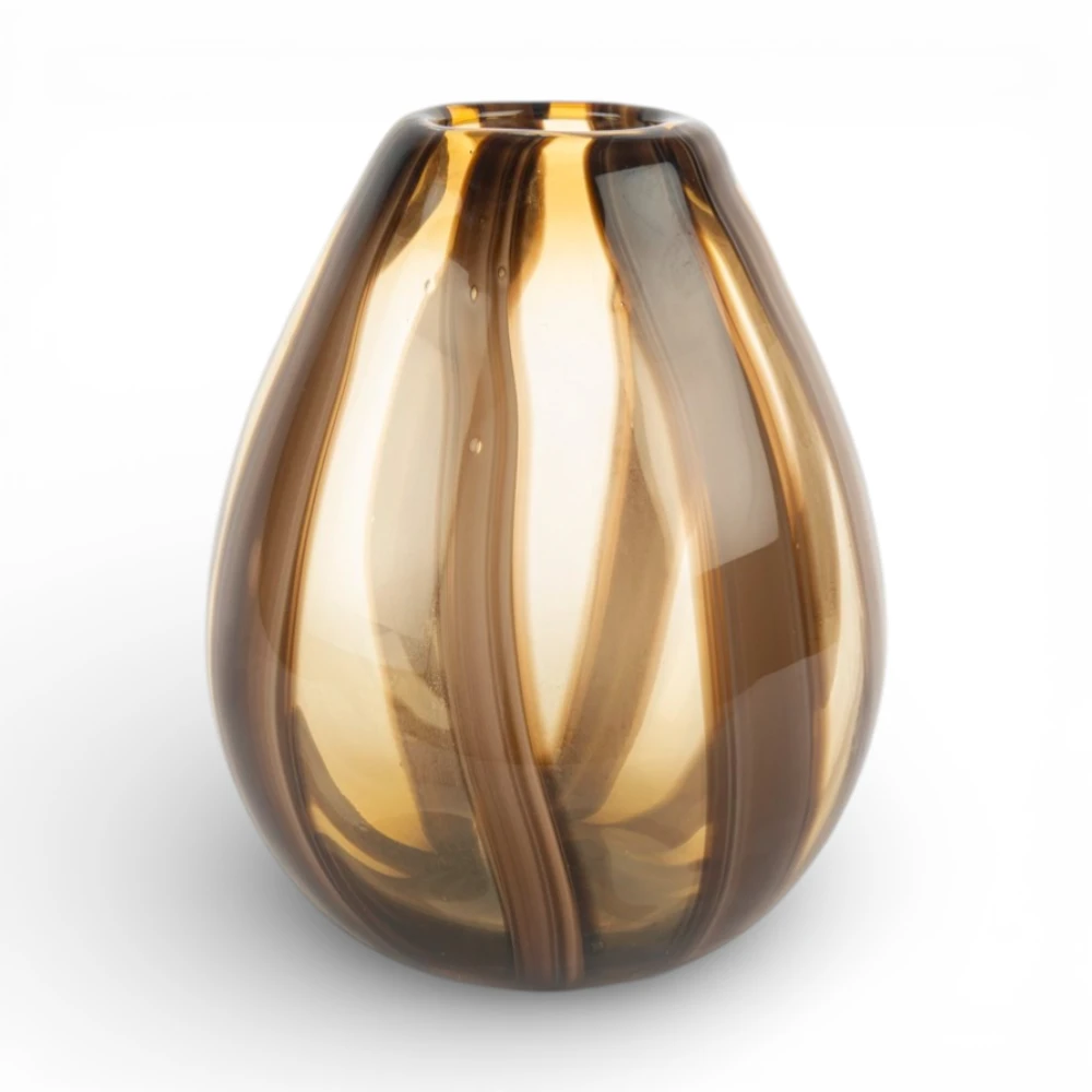 Desenli Amber-Kahverengi Cam Vazo 25 CM