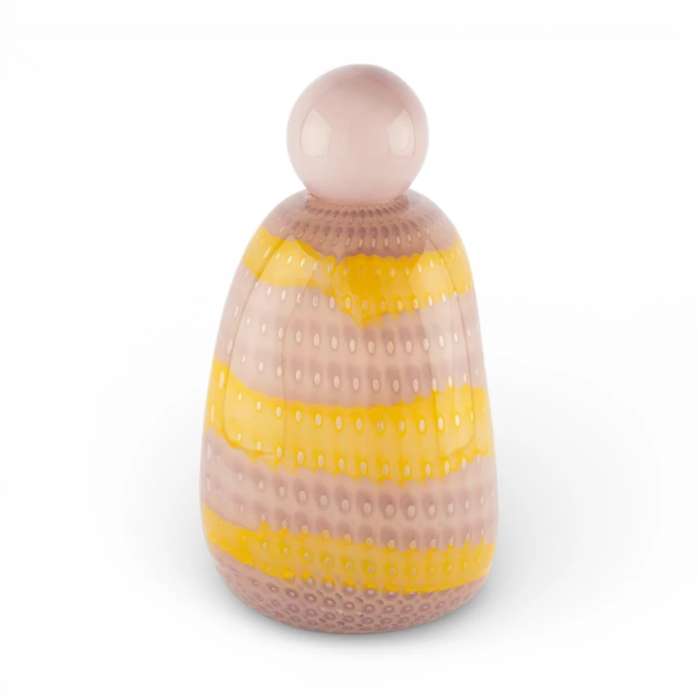 Kapaklı Sarı Çizgili Cam Vazo 33 CM