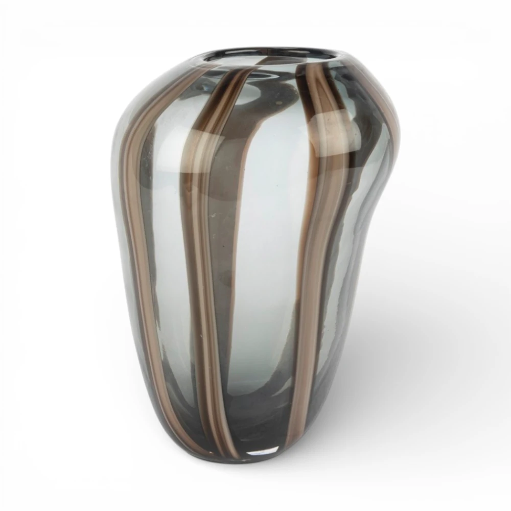 Çizgili Kahverengi Cam Vazo 28 CM
