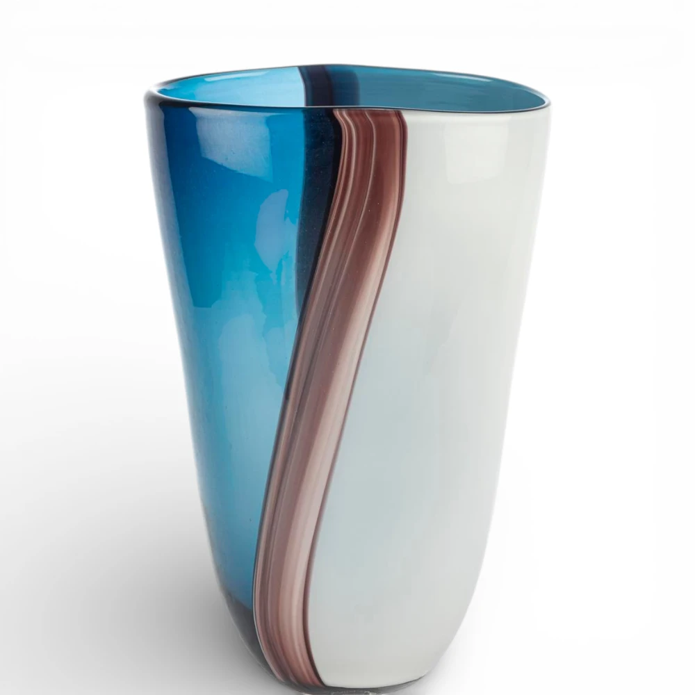 Twister Mavi-Bordo-Beyaz Cam Vazo 36 CM