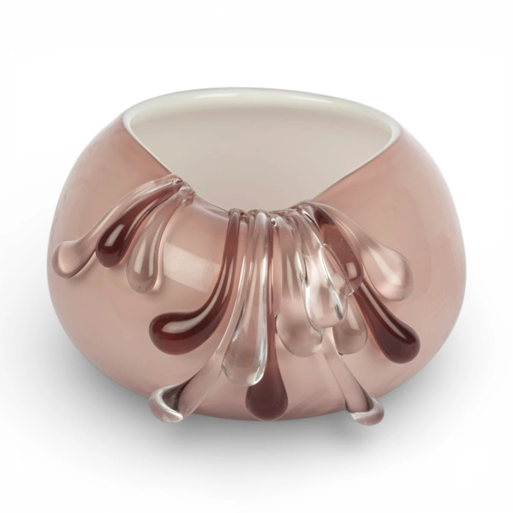 Damlalı Pembe Cam Dekoratif Kase