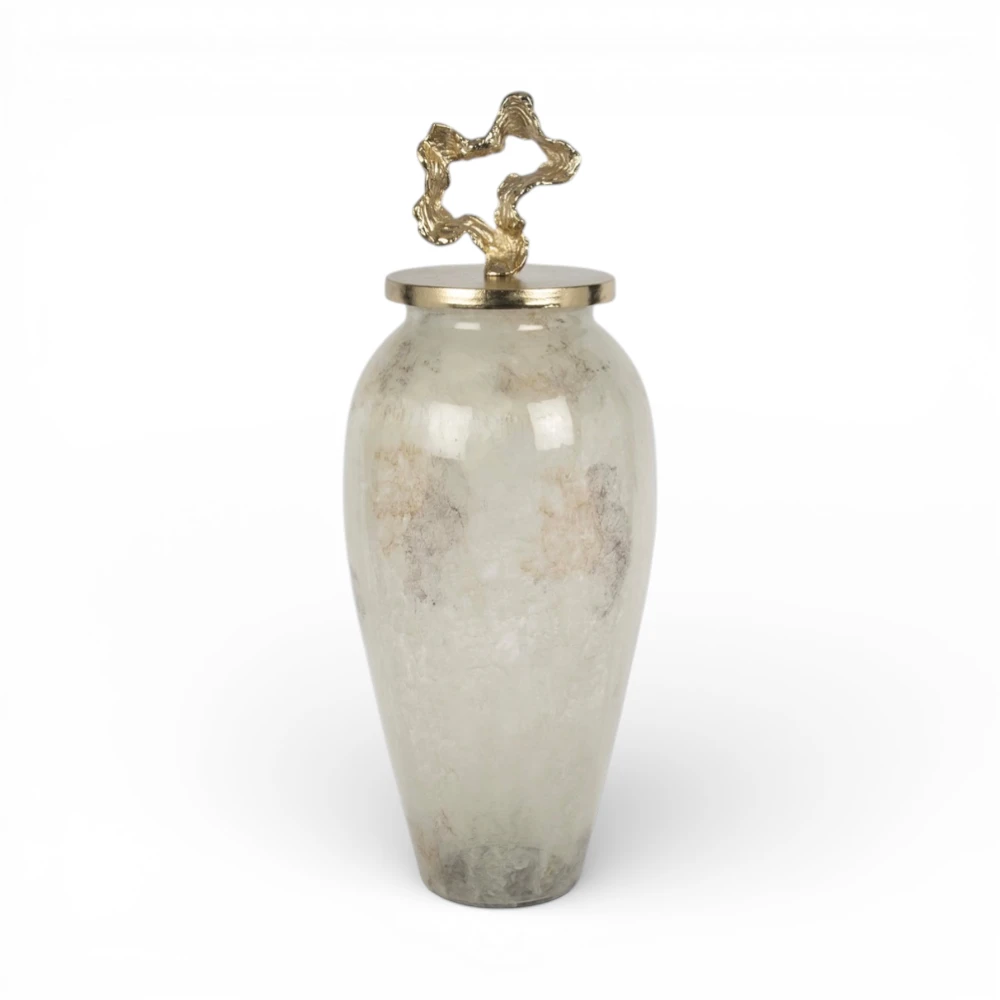 Gold Kapaklı Beyaz Lekeli Küp 80 CM