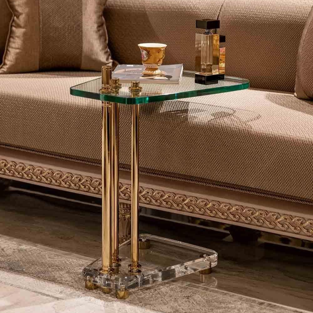 Gold Metal Ayaklı Pleksi C-Sehpa